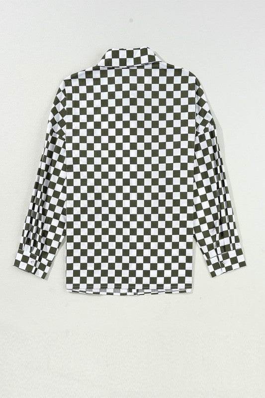 Checkerboard Drop Shoulder Loose Casual Blouse - Shop Style & More | Fresh Looks, Everyday Deals & Free Shipping