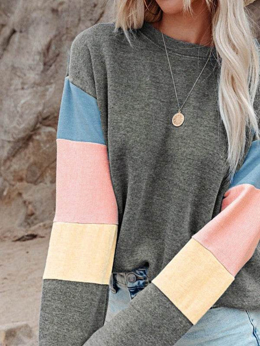 Cotton Casual Color Block Drop Sleeve Sweatshirt - Shop Style & More | Fresh Looks, Everyday Deals & Free Shipping