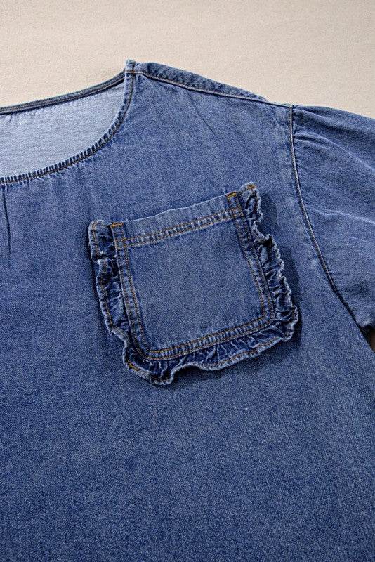 Cotton Denim Frilled Boho Pocket Top - Shop Style & More | Fresh Looks, Everyday Deals & Free Shipping