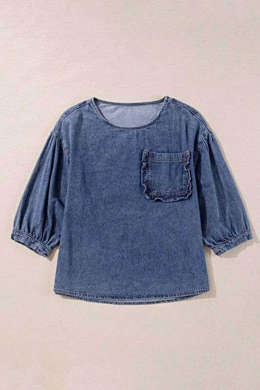 Cotton Denim Frilled Boho Pocket Top - Shop Style & More | Fresh Looks, Everyday Deals & Free Shipping