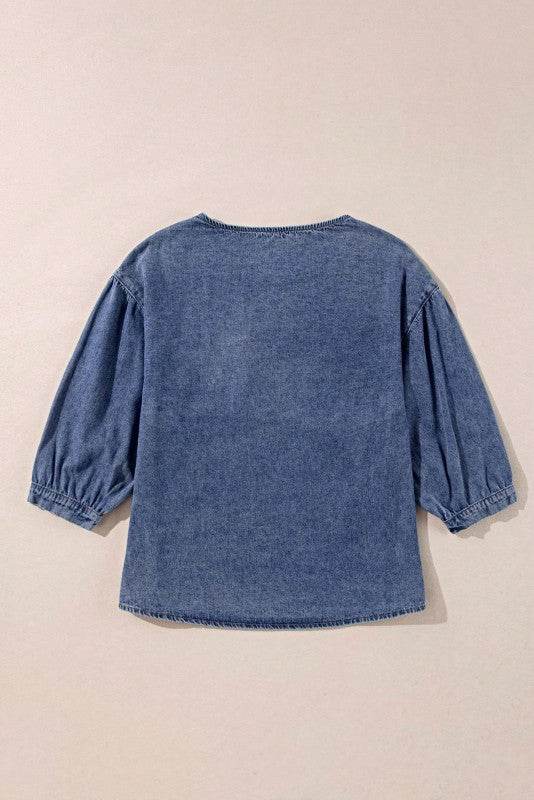 Cotton Denim Frilled Boho Pocket Top - Shop Style & More | Fresh Looks, Everyday Deals & Free Shipping