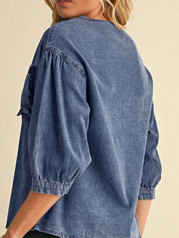 Cotton Denim Frilled Boho Pocket Top - Shop Style & More | Fresh Looks, Everyday Deals & Free Shipping