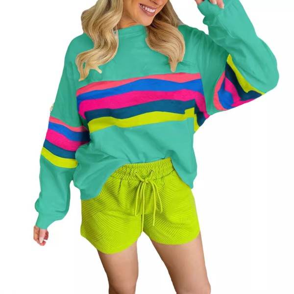 Colorful Striped Accent Long Sleeve Sweatshirts - Shop Style & More | Fresh Looks, Everyday Deals & Free Shipping