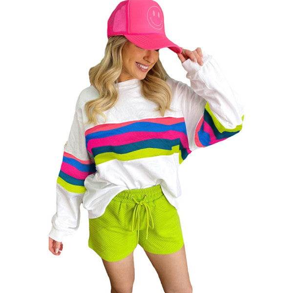 Colorful Striped Accent Long Sleeve Sweatshirts - Shop Style & More | Fresh Looks, Everyday Deals & Free Shipping