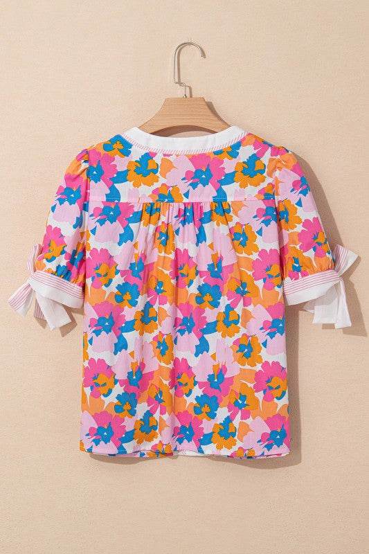 Cotton V Neck Floral Knotted Short Sleeve Blouse - Shop Style & More | Fresh Looks, Everyday Deals & Free Shipping