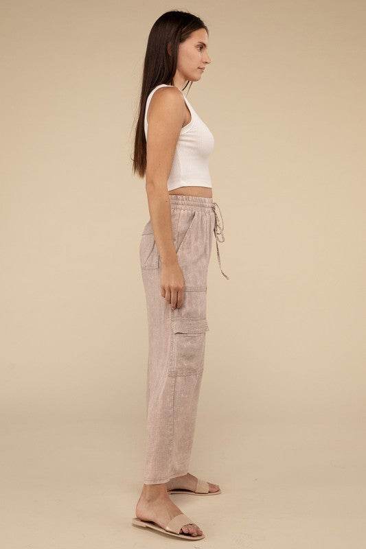 Washed Linen Elastic Band Waist Cargo Pants - Shop Style & More | Fresh Looks, Everyday Deals & Free Shipping