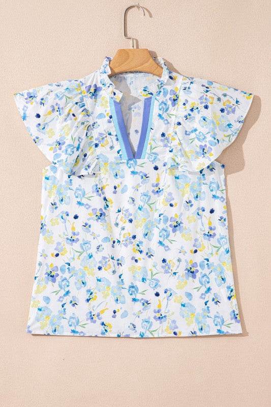 Cotton floral Frilled Notch Neck Ruffle Blouse - Shop Style & More | Fresh Looks, Everyday Deals & Free Shipping