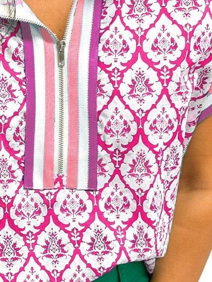 Pink Colorblock Striped Collar Boho Blouse - Shop Style & More | Fresh Looks, Everyday Deals & Free Shipping