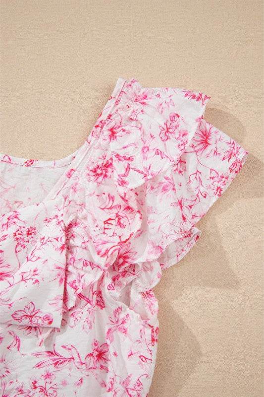 Viscose Floral Ruffle Short Sleeve Bow Back Blouse - Shop Style & More | Fresh Looks, Everyday Deals & Free Shipping