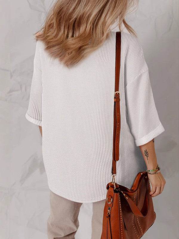 White Solid Color 3/4 Sleeve V Neck Top - Shop Style & More | Fresh Looks, Everyday Deals & Free Shipping