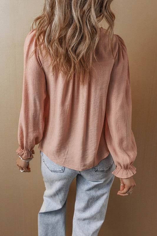 Embroidered Textured Flounce Sleeve Elegant Blouse - Shop Style & More | Fresh Looks, Everyday Deals & Free Shipping