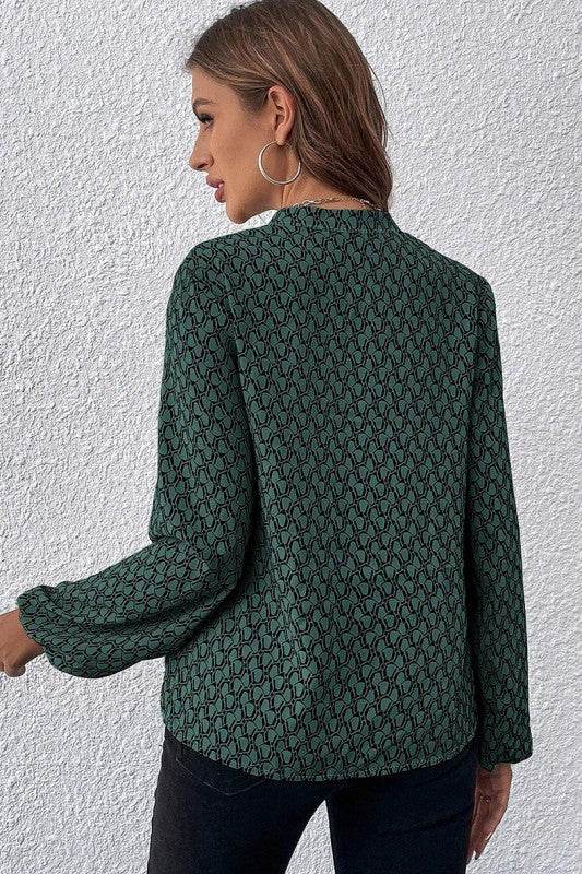 Geometric Print Notched Neck Puff Sleeve Blouse - Shop Style & More | Fresh Looks, Everyday Deals & Free Shipping