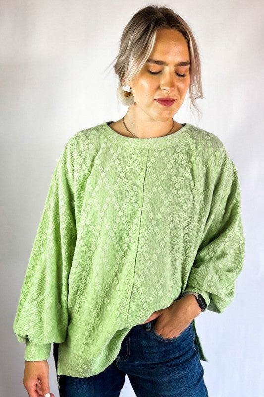 Solid Color Textured Side Split Crew Neck Blouse - Shop Style & More | Fresh Looks, Everyday Deals & Free Shipping