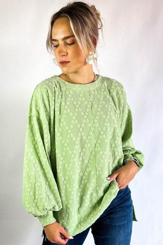 Solid Color Textured Side Split Crew Neck Blouse - Shop Style & More | Fresh Looks, Everyday Deals & Free Shipping