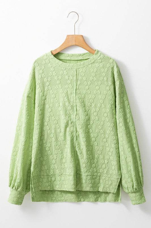 Solid Color Textured Side Split Crew Neck Blouse - Shop Style & More | Fresh Looks, Everyday Deals & Free Shipping