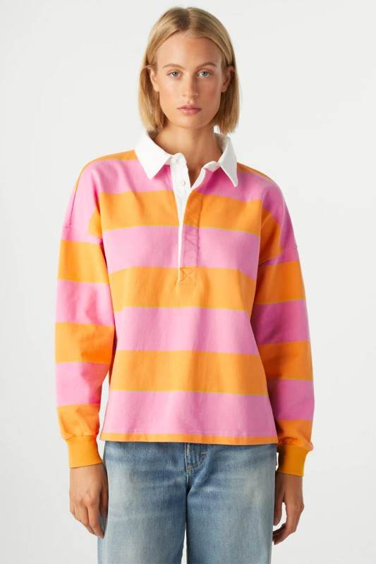 Yellow Stripe Color Block Polo Collar Sweatshirt - Shop Style & More | Fresh Looks, Everyday Deals & Free Shipping