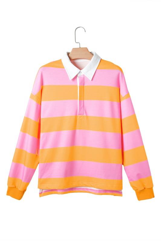 Yellow Stripe Color Block Polo Collar Sweatshirt - Shop Style & More | Fresh Looks, Everyday Deals & Free Shipping