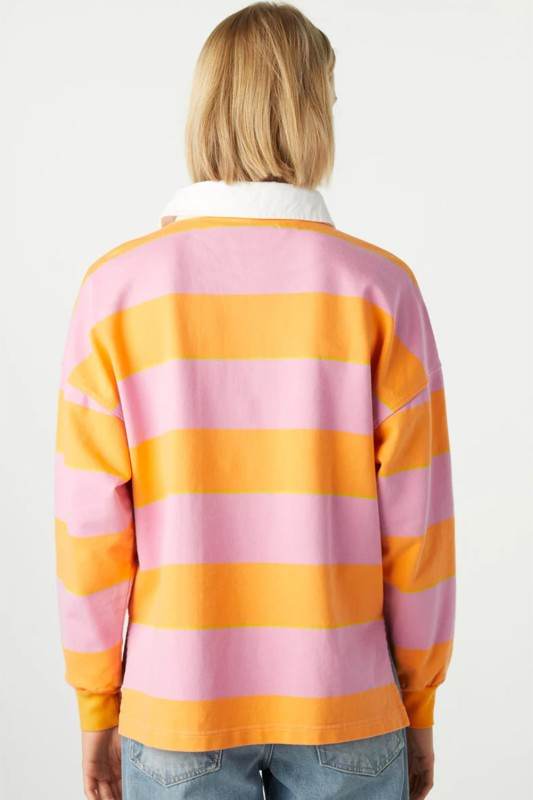 Yellow Stripe Color Block Polo Collar Sweatshirt - Shop Style & More | Fresh Looks, Everyday Deals & Free Shipping
