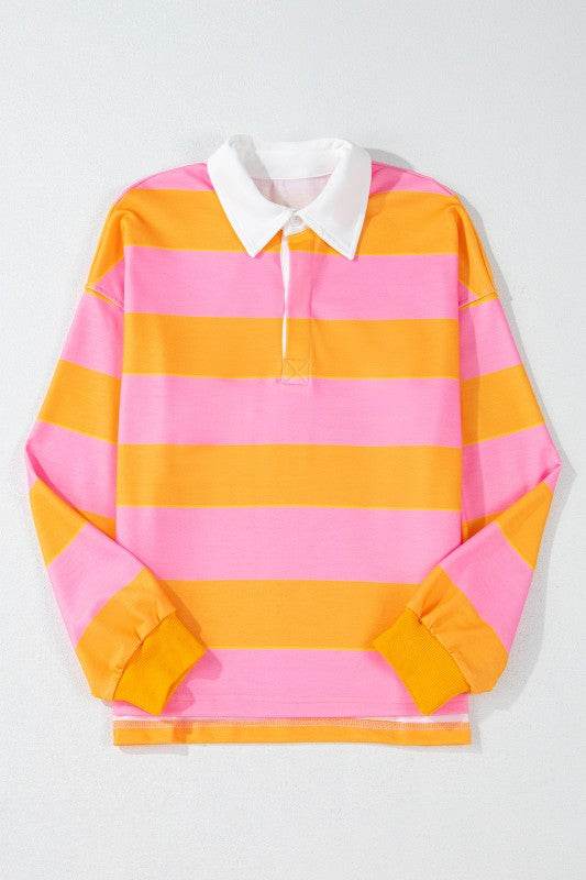 Yellow Stripe Color Block Polo Collar Sweatshirt - Shop Style & More | Fresh Looks, Everyday Deals & Free Shipping