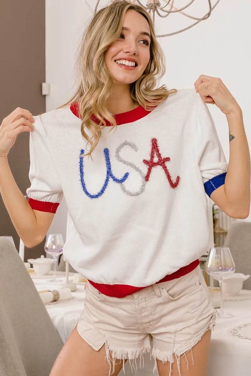 BiBi USA Metallic Letter Color Block Knit Top - Shop Style & More | Fresh Looks, Everyday Deals & Free Shipping