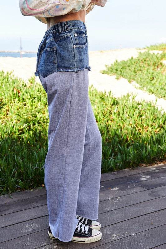 Davi & Dani Raw Hem Denim Patchwork Wide Leg Pants - Shop Style & More | Fresh Looks, Everyday Deals & Free Shipping