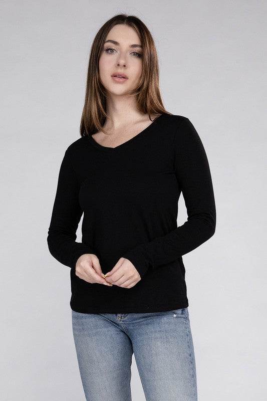 Cotton V-Neck Long Sleeve T-Shirt - Shop Style & More | Fresh Looks, Everyday Deals & Free Shipping
