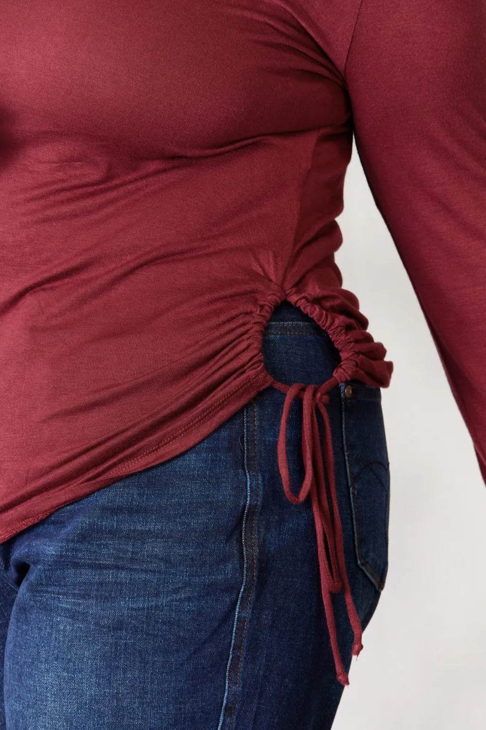 Culture Code Full Size Drawstring Round Neck Long Sleeve Top - Shop Style & More | Fresh Looks, Everyday Deals & Free Shipping