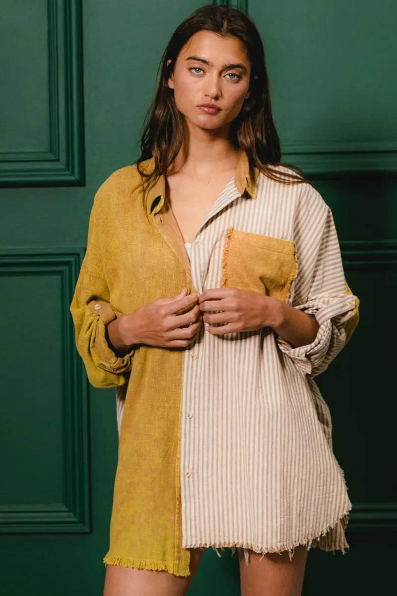 BiBi Washed Raw Hem Shirt - Shop Style & More | Fresh Looks, Everyday Deals & Free Shipping