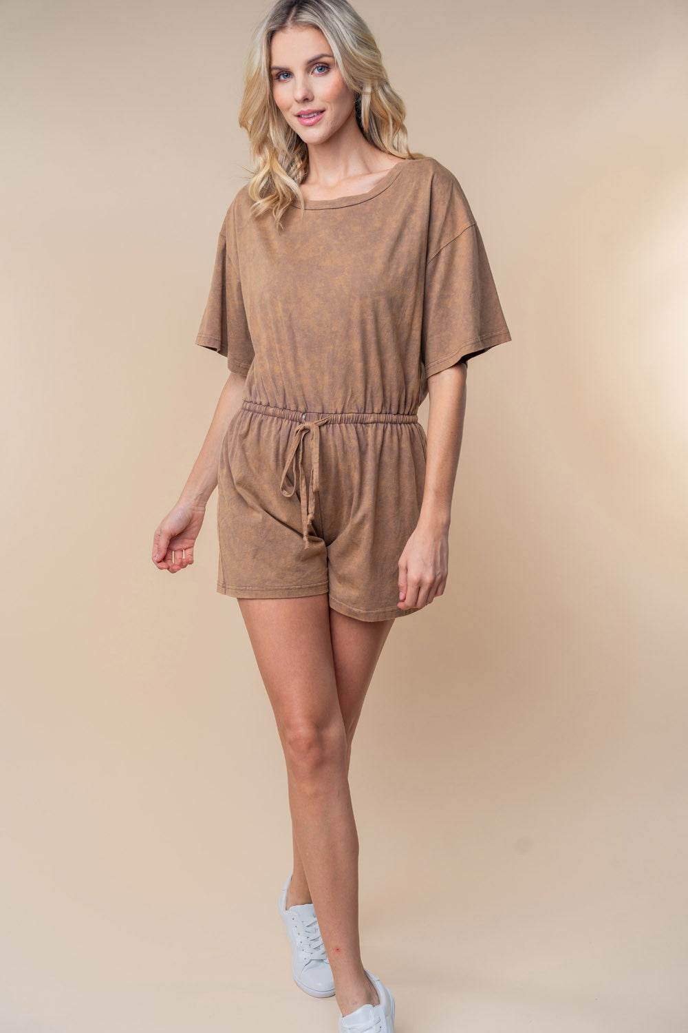 White Birch Full Size Short Sleeve Drawstring Romper - Shop Style & More | Fresh Looks, Everyday Deals & Free Shipping