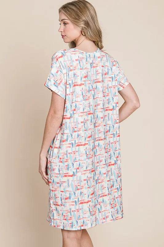 BOMBOM Printed Round Neck Short Sleeve Tee Dress - Shop Style & More | Fresh Looks, Everyday Deals & Free Shipping