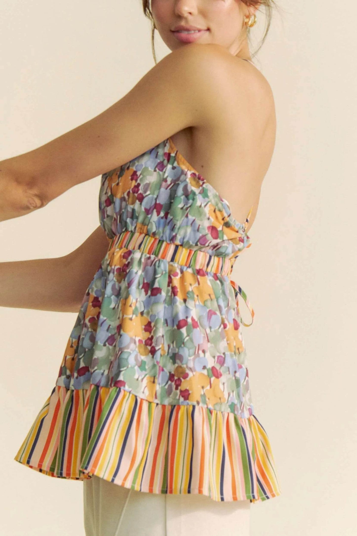 Davi & Dani Floral Smocked Sleeveless Ruffle Back Tie Top - Shop Style & More | Fresh Looks, Everyday Deals & Free Shipping