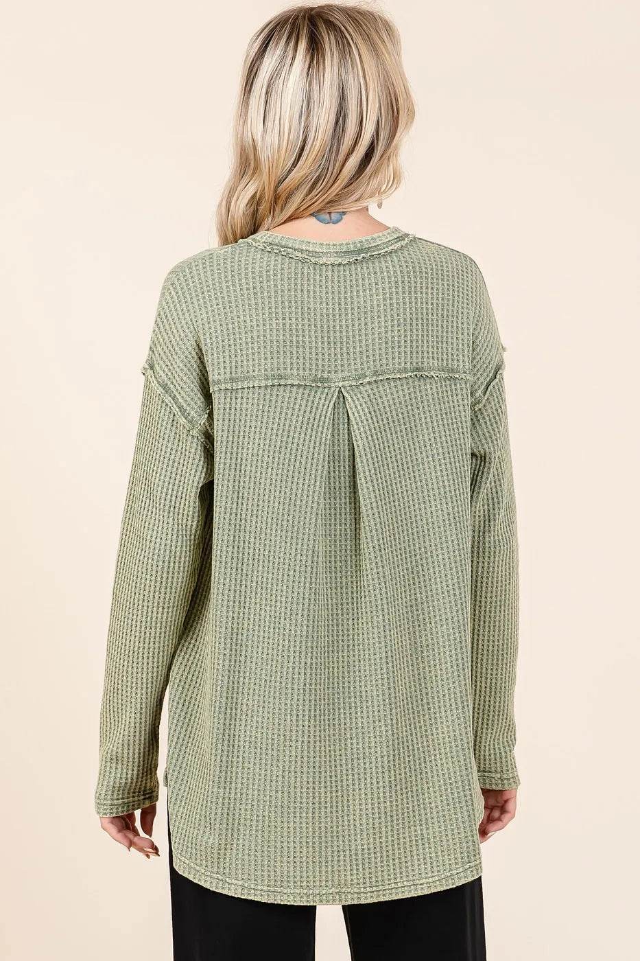 Mittoshop Mineral Wash Waffle Knit V-Neck Long Sleeve Top - Shop Style & More | Fresh Looks, Everyday Deals & Free Shipping