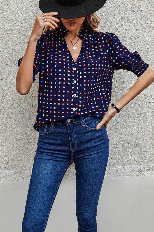Polka Dot Print Puff Sleeve Loose Shirt - Shop Style & More | Fresh Looks, Everyday Deals & Free Shipping