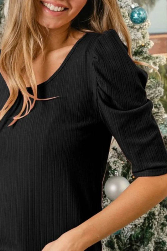 BiBi Verigated Rib Knit Puff Sleeves Shorts Top - Shop Style & More | Fresh Looks, Everyday Deals & Free Shipping