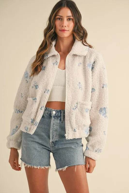 MABLE Floral Embroidered Fleece Teddy Jacket - Shop Style & More | Fresh Looks, Everyday Deals & Free Shipping