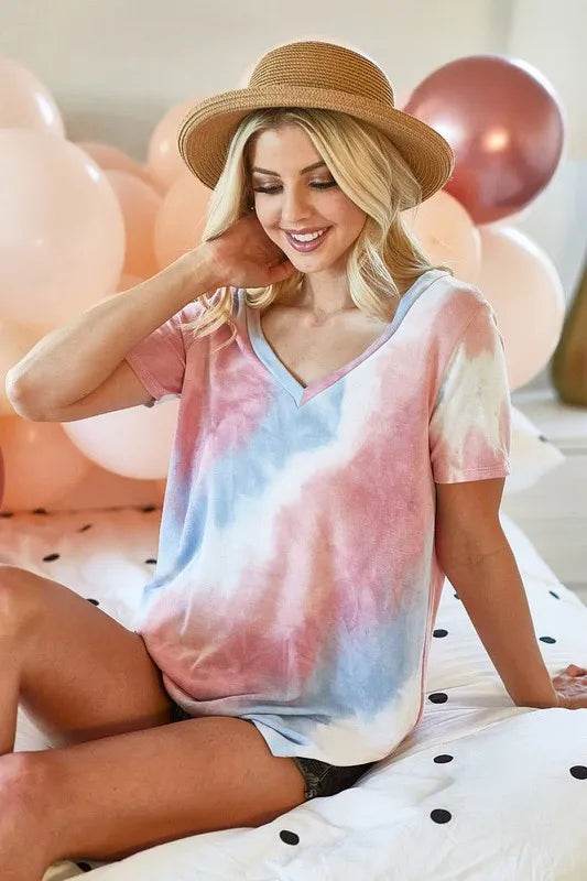 BiBi Tie Dye French Terry V Neck Top - Shop Style & More | Fresh Looks, Everyday Deals & Free Shipping