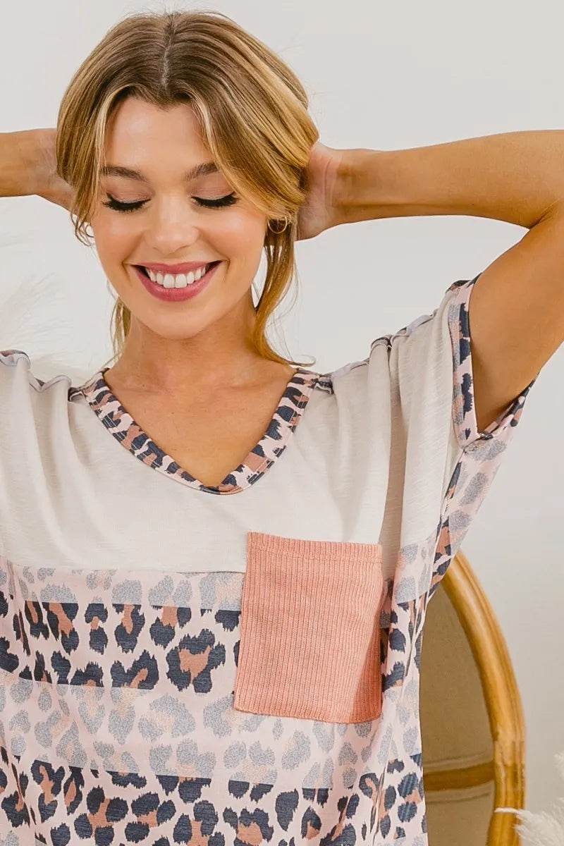 BiBi Leopard Stripe with Slub Terry Color Block T-Shirt - Shop Style & More | Fresh Looks, Everyday Deals & Free Shipping