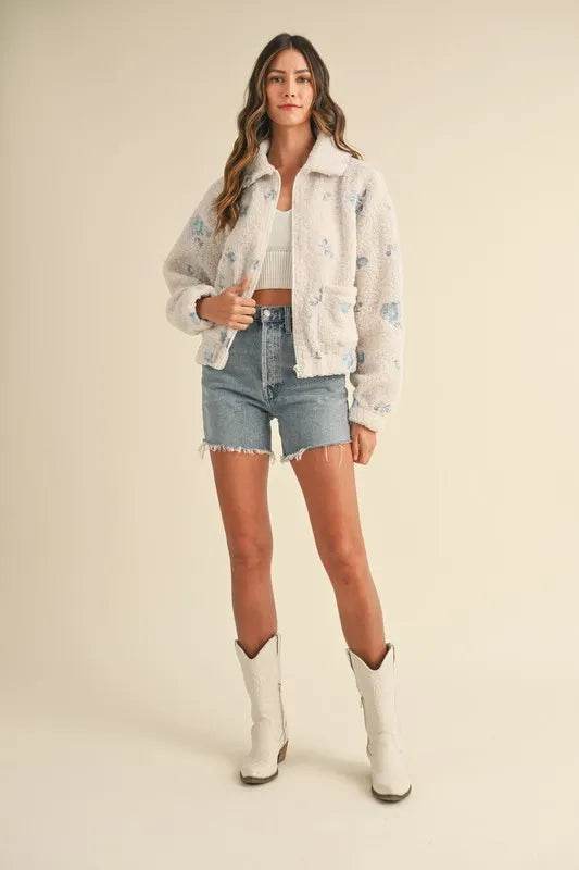 MABLE Floral Embroidered Fleece Teddy Jacket - Shop Style & More | Fresh Looks, Everyday Deals & Free Shipping