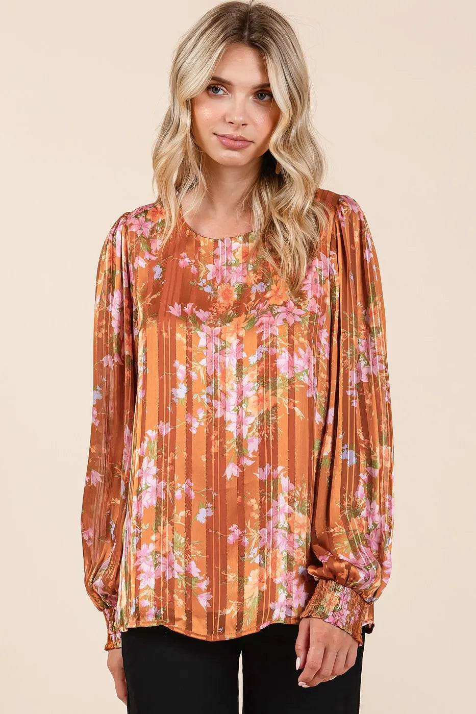 Mittoshop Satin Gold Lurex Striped Long Sleeve Chiffon Top - Shop Style & More | Fresh Looks, Everyday Deals & Free Shipping