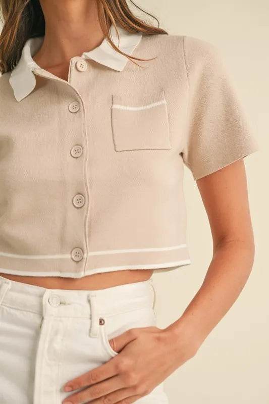 MABLE Button Down Contrast Collared Knit Cardigan - Shop Style & More | Fresh Looks, Everyday Deals & Free Shipping
