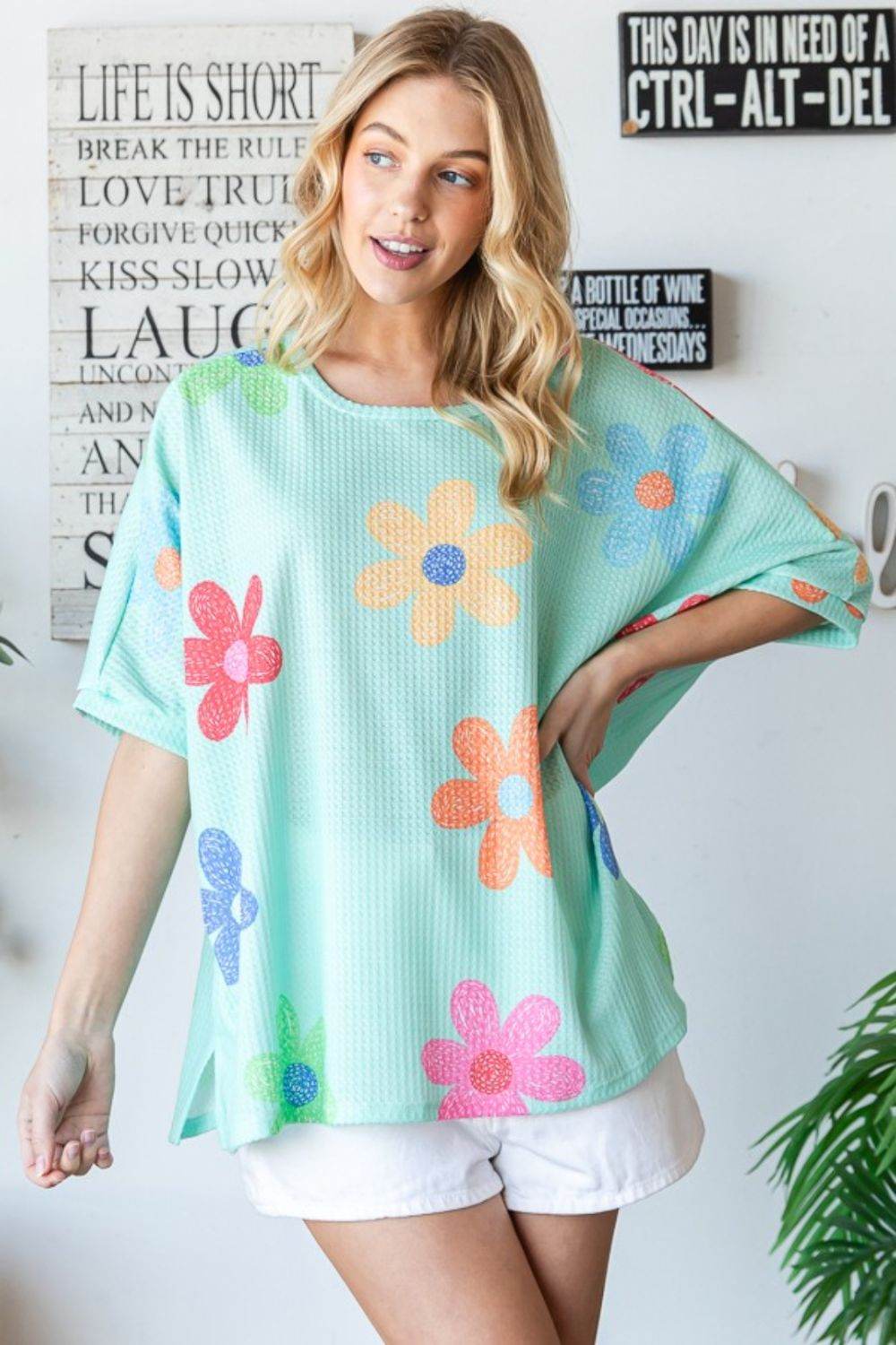 HOPELY Floral Waffle Oversize T-Shirt - Shop Style & More | Fresh Looks, Everyday Deals & Free Shipping