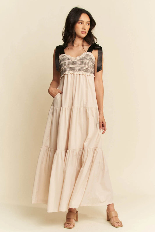 Davi & Dani Multi Contrast Smocked Bodice Straps Maxi Dress - Shop Style & More | Fresh Looks, Everyday Deals & Free Shipping