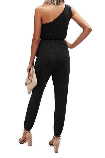 One Shoulder Sleeveless Elastic Waist Jumpsuit - Shop Style & More | Fresh Looks, Everyday Deals & Free Shipping