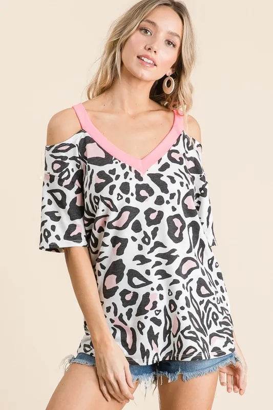BiBi Leopard Print Top with Shoulder Cut Out - Shop Style & More | Fresh Looks, Everyday Deals & Free Shipping