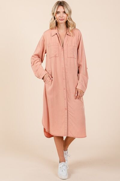 Mittoshop Button Down Long Sleeve Shirt Dress Dresses - Casual Dresses