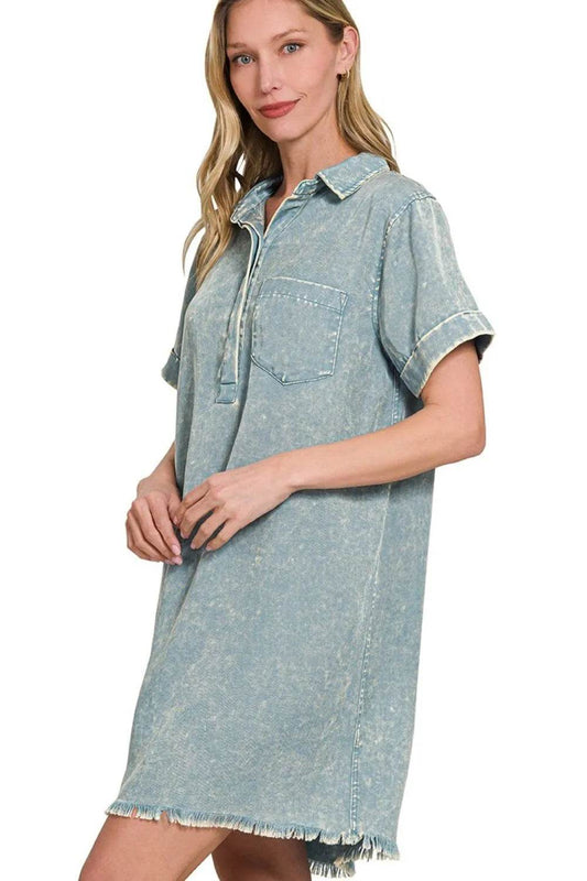 Zenana Tencel Mineral Washed Collared Shirts Dress - Shop Style & More | Fresh Looks, Everyday Deals & Free Shipping
