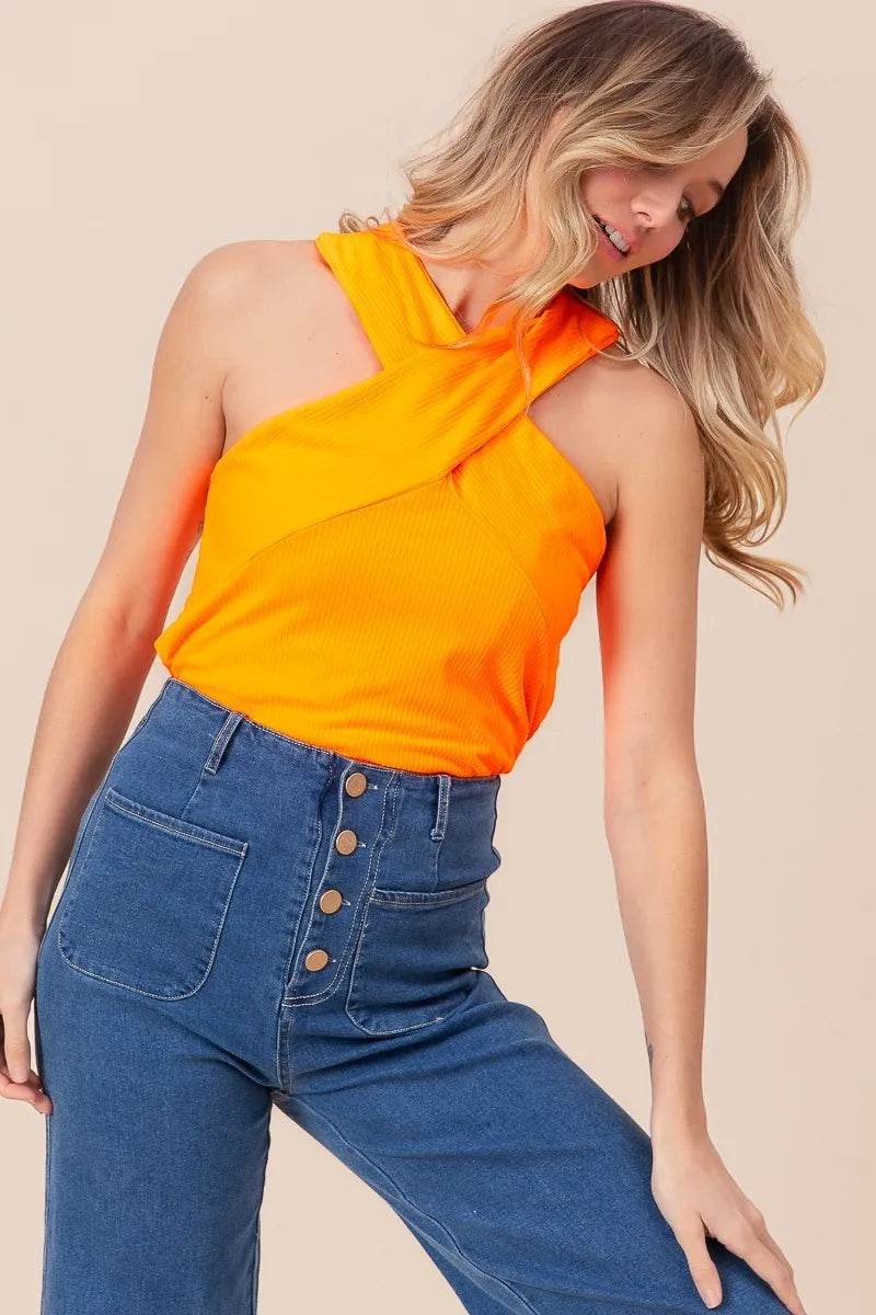 BiBi Rib Knit Cross Neck Banded Top - Shop Style & More | Fresh Looks, Everyday Deals & Free Shipping