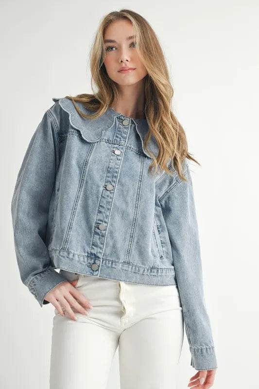 MABLE Scallop Peter Pan Collar Denim Jacket - Shop Style & More | Fresh Looks, Everyday Deals & Free Shipping