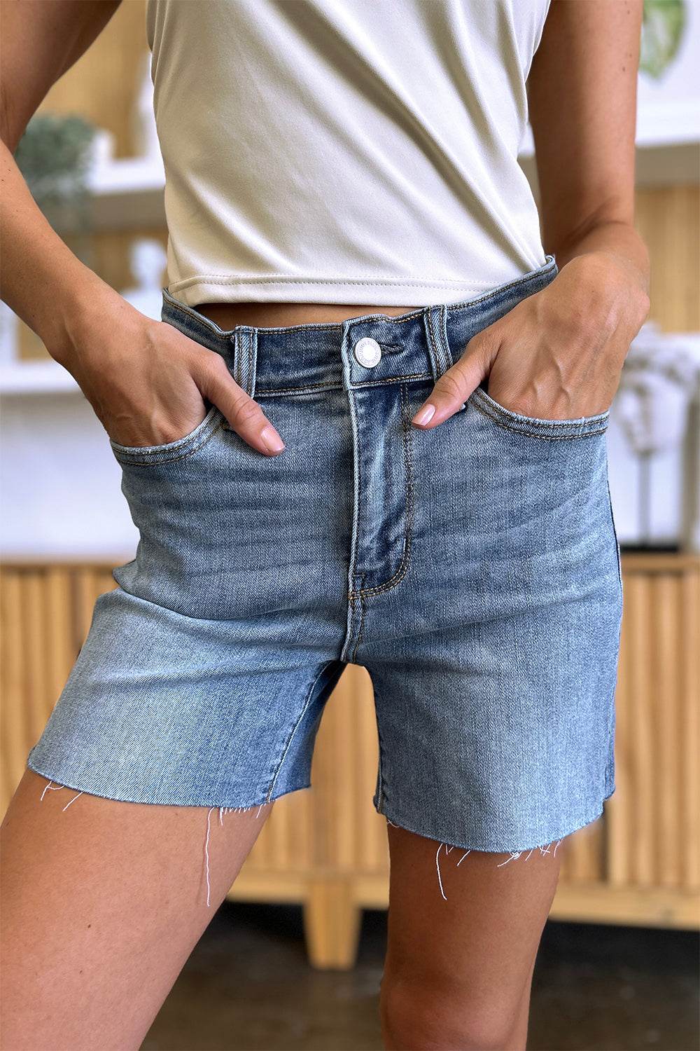 Judy Blue Full Size High Waist Raw Hem Denim Shorts - Shop Style & More | Fresh Looks, Everyday Deals & Free Shipping