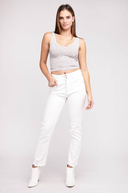 2 Way Neckline Washed Ribbed Cropped Tank Top - Shop Style & More | Fresh Looks, Everyday Deals & Free Shipping